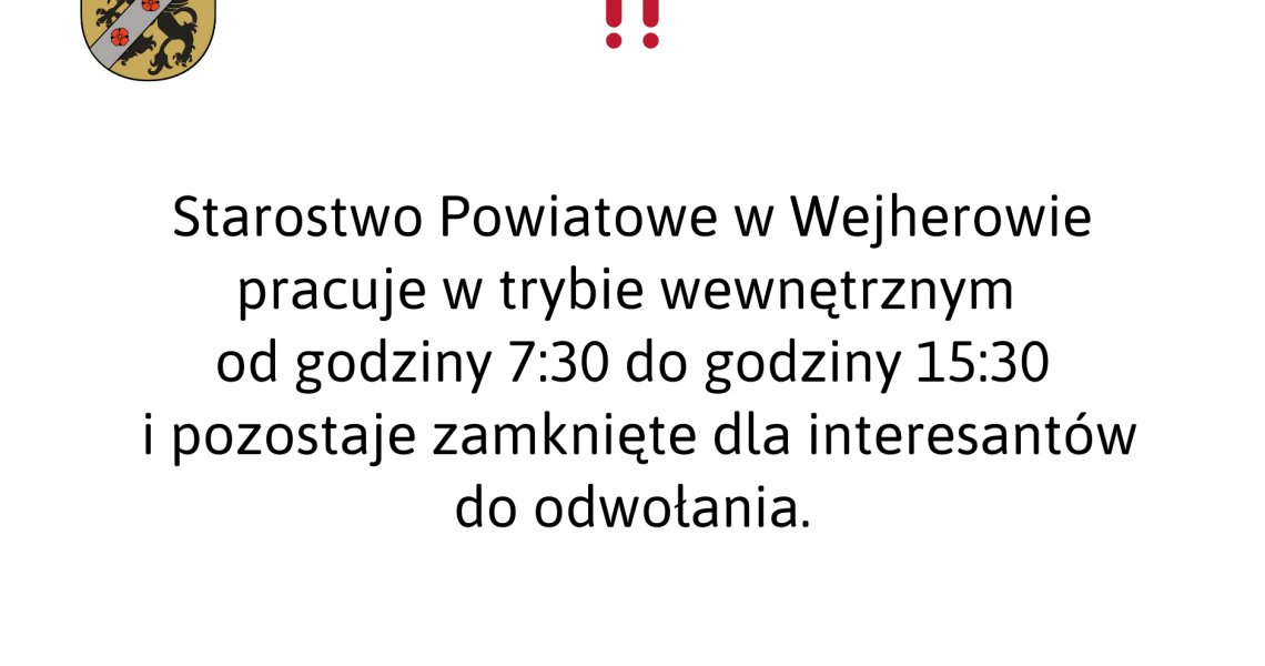 Starostwo Powiatowe w Wejherowie zamknięte dla interesantów do odwołania